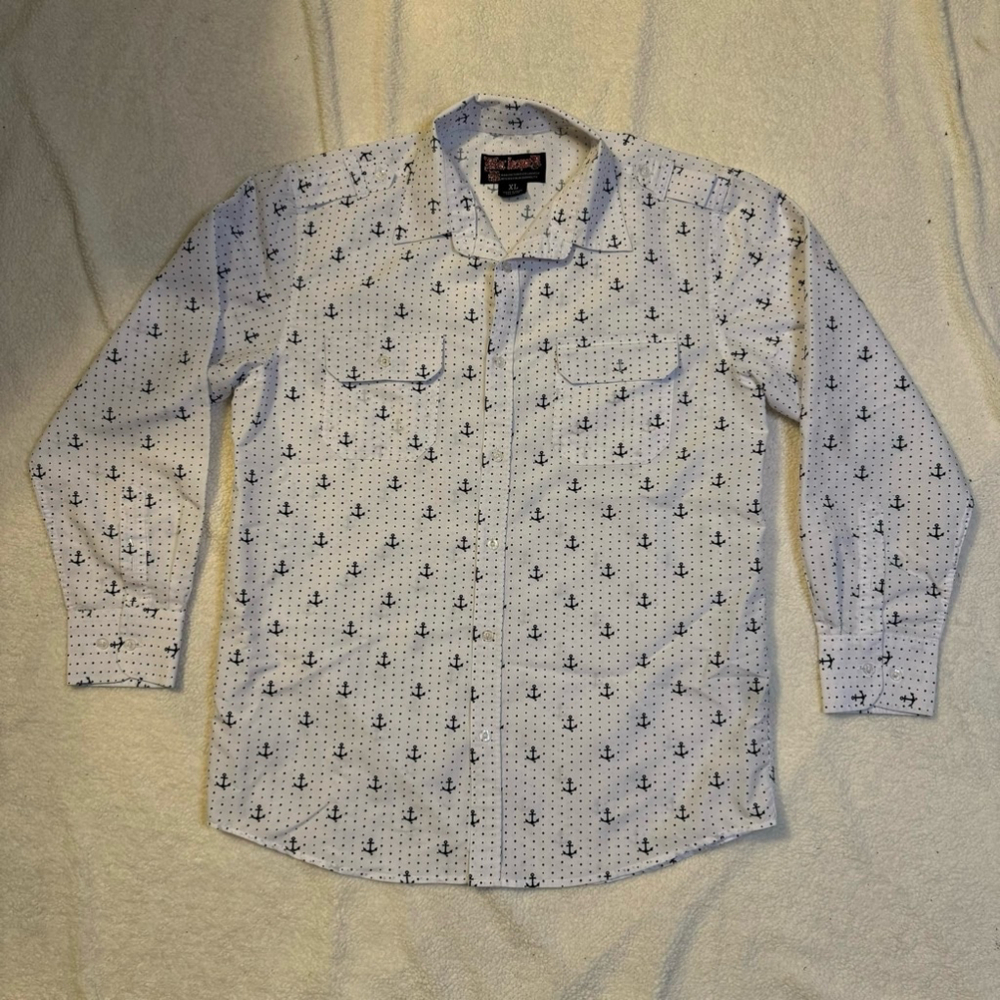 Men's Blac Laquer Shirt White XL Anchor Print